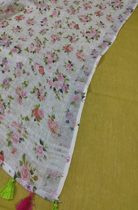 Yellow Digital Printed Linen Two Piece Unstitched Suit Set - Luxurion World