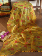 Yellow Digital Printed Tissue Organza Silk Dupatta With Scalloped Border - Luxurion World