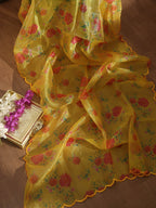 Yellow Digital Printed Tissue Organza Silk Dupatta With Scalloped Border - Luxurion World