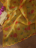 Yellow Digital Printed Tissue Organza Silk Dupatta With Scalloped Border - Luxurion World