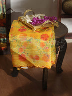 Yellow Digital Printed Tissue Organza Silk Dupatta With Scalloped Border - Luxurion World