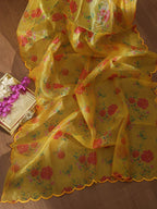 Yellow Digital Printed Tissue Organza Silk Dupatta With Scalloped Border - Luxurion World
