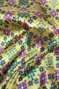 Yellow Digital Printed Tussar Silk Patola Design Fabric ( 1 Mtr ) - Luxurion World