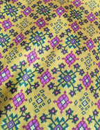 Yellow Digital Printed Tussar Silk Patola Design Fabric ( 1 Mtr ) - Luxurion World
