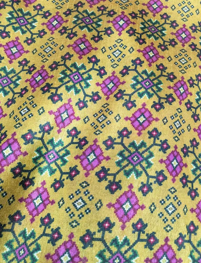 Yellow Digital Printed Tussar Silk Patola Design Fabric ( 1 Mtr ) - Luxurion World
