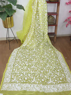 Yellow Embroidered Parsi Gara Organza Bird And Floral Design Saree - Luxurion World