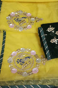 Yellow Gota And Zardozi Work Organza Saree - Luxurion World